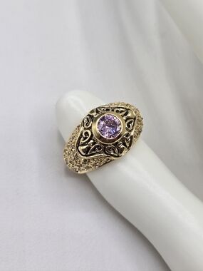 Swarovski Crystal Elements Gold Filigree Ring Pink Size 7 Bridal Casual